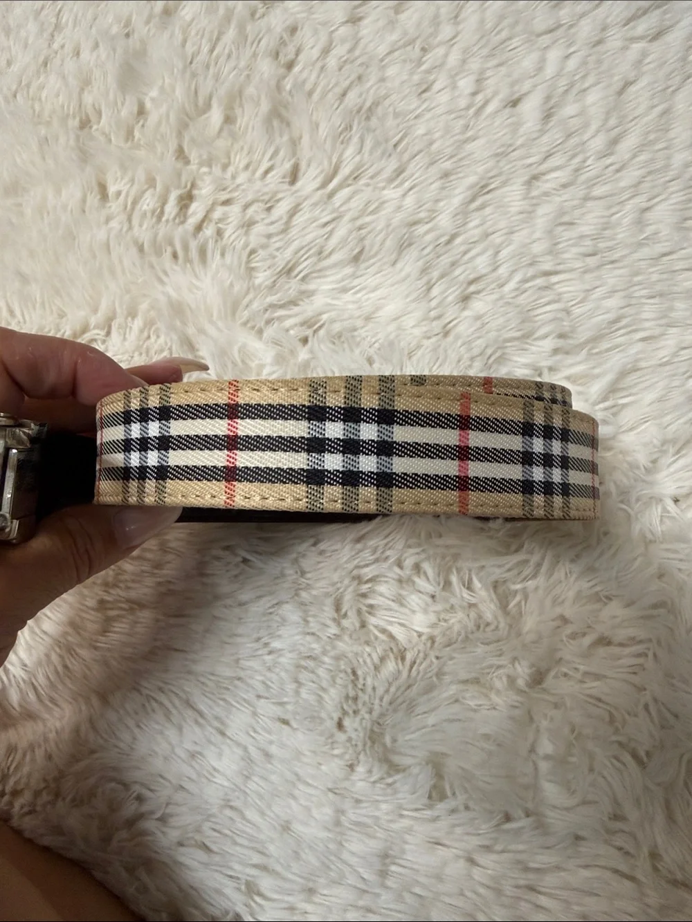 Burberry Classic Plaid Belt with Silver Buckle